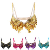 Maxbell Maxbell Belly Dance Beaded Bra Sequins Top Sexy Dancing Singer Costume Tassels Blue