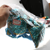 Maxbell Maxbell Belly Dance Beaded Bra Sequins Top Sexy Dancing Singer Costume Tassels Blue