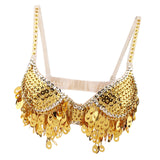 Maxbell Maxbell Belly Dance Beaded Bra Sequins Top Sexy Dancing Singer Costume Tassels Gold