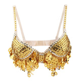 Maxbell Maxbell Belly Dance Beaded Bra Sequins Top Sexy Dancing Singer Costume Tassels Gold