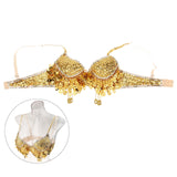 Maxbell Maxbell Belly Dance Beaded Bra Sequins Top Sexy Dancing Singer Costume Tassels Gold