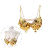 Maxbell Maxbell Belly Dance Beaded Bra Sequins Top Sexy Dancing Singer Costume Tassels Gold