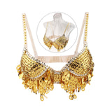 Maxbell Maxbell Belly Dance Beaded Bra Sequins Top Sexy Dancing Singer Costume Tassels Gold