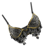 Maxbell Maxbell Belly Dance Beaded Bra Sequins Top Sexy Dancing Singer Costume Tassels Black