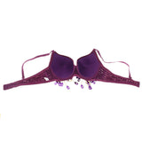 Maxbell Maxbell Belly Dance Beads Bra Sequins Top Sexy Dancing Singer Costume Tassels Purple