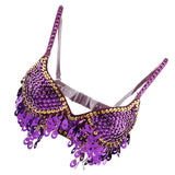 Maxbell Maxbell Belly Dance Beads Bra Sequins Top Sexy Dancing Singer Costume Tassels Purple
