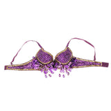 Maxbell Maxbell Belly Dance Beads Bra Sequins Top Sexy Dancing Singer Costume Tassels Purple