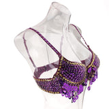 Maxbell Maxbell Belly Dance Beads Bra Sequins Top Sexy Dancing Singer Costume Tassels Purple