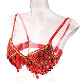 Maxbell Maxbell Belly Dance Beaded Bra Sequins Top Sexy Dancing Singer Costume Tassels Red
