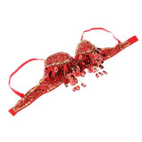 Maxbell Maxbell Belly Dance Beaded Bra Sequins Top Sexy Dancing Singer Costume Tassels Red