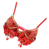 Maxbell Maxbell Belly Dance Beaded Bra Sequins Top Sexy Dancing Singer Costume Tassels Red