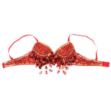 Maxbell Maxbell Belly Dance Beaded Bra Sequins Top Sexy Dancing Singer Costume Tassels Red