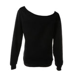 Maxbell Women Sweatshirts Off Shoulder Sexy Long-Sleeved Tops L Black White Lips