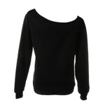 Maxbell Maxbell Women Sweatshirts Off Shoulder Sexy Long-Sleeved Tops L Black White Lips