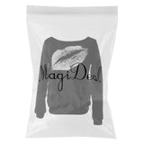 Maxbell Women Sweatshirts Off Shoulder Sexy Long-Sleeved Tops L Black White Lips