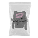 Maxbell Maxbell Women Sweatshirts Off Shoulder Sexy Long-Sleeved Tops L Black Pink Lips