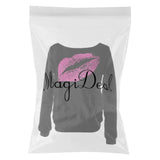 Maxbell Maxbell Women Sweatshirts Off Shoulder Sexy Long-Sleeved Tops L Black Pink Lips