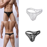 Maxbell Mens Sexy See Through Flower Lace Underwear Briefs T-back G-string White L - Aladdin Shoppers
