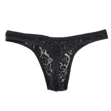 Maxbell Mens Sexy See Through Flower Lace Underwear Briefs T-back G-string Black L - Aladdin Shoppers