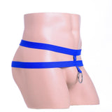 Maxbell Men's Sexy Underwear Elastic 2 Belts Silver Ring Thongs Briefs Royal Blue - Aladdin Shoppers