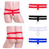 Maxbell Men's Sexy Underwear Elastic 2 Belts Silver Ring Thongs Briefs Royal Blue - Aladdin Shoppers