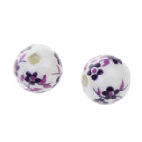Maxbell 40Pcs Purple+ Blue Flower Ceramic Charms Porcelain DIY Loose Spacer Beads