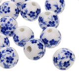 Maxbell 40Pcs Purple+ Blue Flower Ceramic Charms Porcelain DIY Loose Spacer Beads