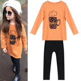 Maxbell Stylish Kids Girls Orange T-shirt Tops and Black Pants 2Pcs Outfits 90cm - Aladdin Shoppers