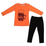 Maxbell Stylish Kids Girls Orange T-shirt Tops and Black Pants 2Pcs Outfits 90cm - Aladdin Shoppers