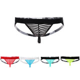 Maxbell Mens Sexy Sheer Striped Briefs Underwear Panties G-string T-back L Black - Aladdin Shoppers