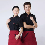 Maxbell 2Pcs Unisex Short Sleeve Chef Jacket Restaurant Cook Uniform 3XL Black+Red