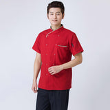 Maxbell 2Pcs Unisex Short Sleeve Chef Jacket Restaurant Cook Uniform 3XL Black+Red