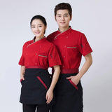 Maxbell 2Pcs Unisex Short Sleeve Chef Jacket Restaurant Cook Uniform 3XL Black+Red
