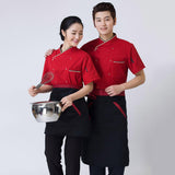 Maxbell 2Pcs Unisex Short Sleeve Chef Jacket Restaurant Cook Uniform 3XL Black+Red
