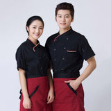 Maxbell 2Pcs Unisex Short Sleeve Chef Jacket Restaurant Cook Uniform 3XL Black+Red