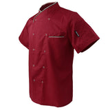 Maxbell 2Pcs Unisex Short Sleeve Chef Jacket Restaurant Cook Uniform 3XL Black+Red