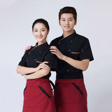 Maxbell 2Pcs Unisex Short Sleeve Chef Jacket Restaurant Cook Uniform 3XL Black+Red