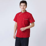 Maxbell 2Pcs Unisex Short Sleeve Chef Jacket Restaurant Cook Uniform 3XL Black+Red
