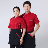 Maxbell 2Pcs Unisex Short Sleeve Chef Jacket Restaurant Cook Uniform 3XL Black+Red