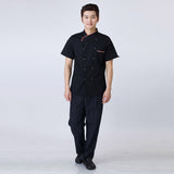 Maxbell 2Pcs Unisex Short Sleeve Chef Jacket Restaurant Cook Uniform 3XL Black+Red