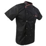 Maxbell 2Pcs Unisex Short Sleeve Chef Jacket Restaurant Cook Uniform 3XL Black+Red