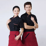 Maxbell 2Pcs Unisex Short Sleeve Chef Jacket Restaurant Cook Uniform 3XL Black+Red