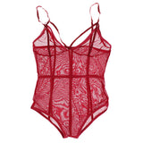 Maxbell Maxbell Womens Sexy Lingerie See Through Spaghetti Strap Jumpsuit Romper S Wine Red