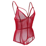 Maxbell Womens Sexy Lingerie See Through Spaghetti Strap Jumpsuit Romper M Wine Red