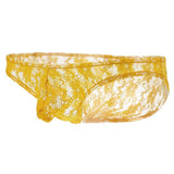 Maxbell Sexy Mens Low-rise Transparent Panties Lace Hipsters G-String L Yellow - Aladdin Shoppers