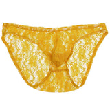 Maxbell Sexy Mens Low-rise Transparent Panties Lace Hipsters G-String L Yellow - Aladdin Shoppers