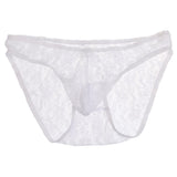 Maxbell Sexy Mens Low-rise Transparent Panties Lace Hipsters G-String L White - Aladdin Shoppers