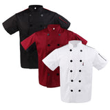 Maxbell 2 Pieces White Red Chef Jacket Coat Breathable Mesh Waiter Hotel Kitchen Top