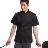 Maxbell 2pcs Durable Red Black Chef Jackets Short Sleeve Hotel Waiter Kitchen Waiter Uniform Work Wear Tops M - Aladdin Shoppers