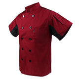 Maxbell 2pcs Durable Red Black Chef Jackets Short Sleeve Hotel Waiter Kitchen Waiter Uniform Work Wear Tops M - Aladdin Shoppers